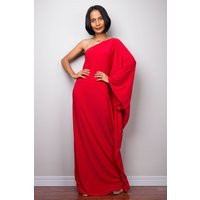 Red One Shoulder Kaftan Dress - Formal Long Gown For Women's Reception & Gala Events Batwing With | Etsy (US)