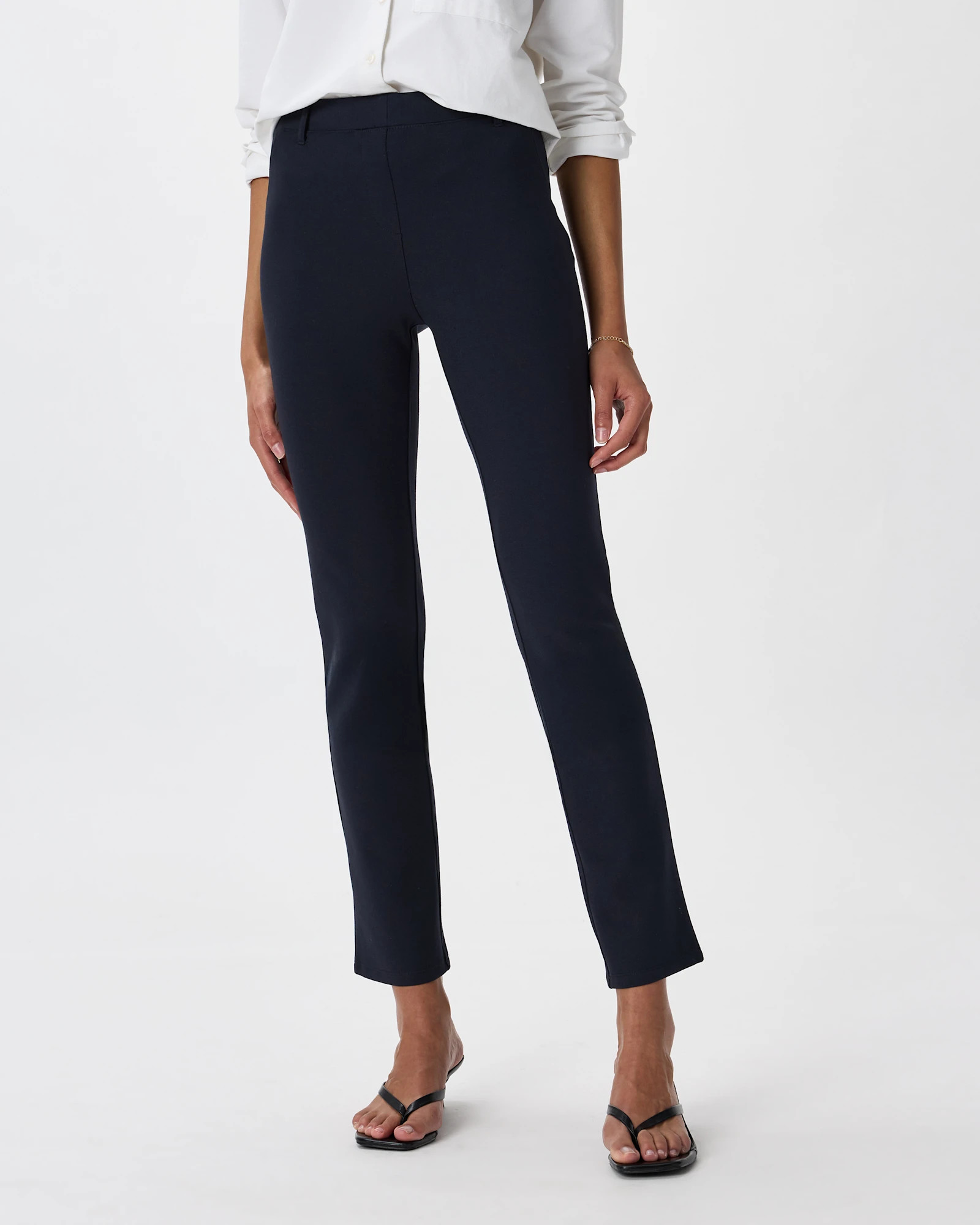 Quince | Women's Ultra-Stretch Ponte Straight Leg Pants in Navy, Size Large, Rayon | Quince