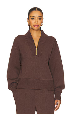 Varley Sally Half Zip Sweatshirt in Coffee Bean Marl from Revolve.com | Revolve Clothing (Global)