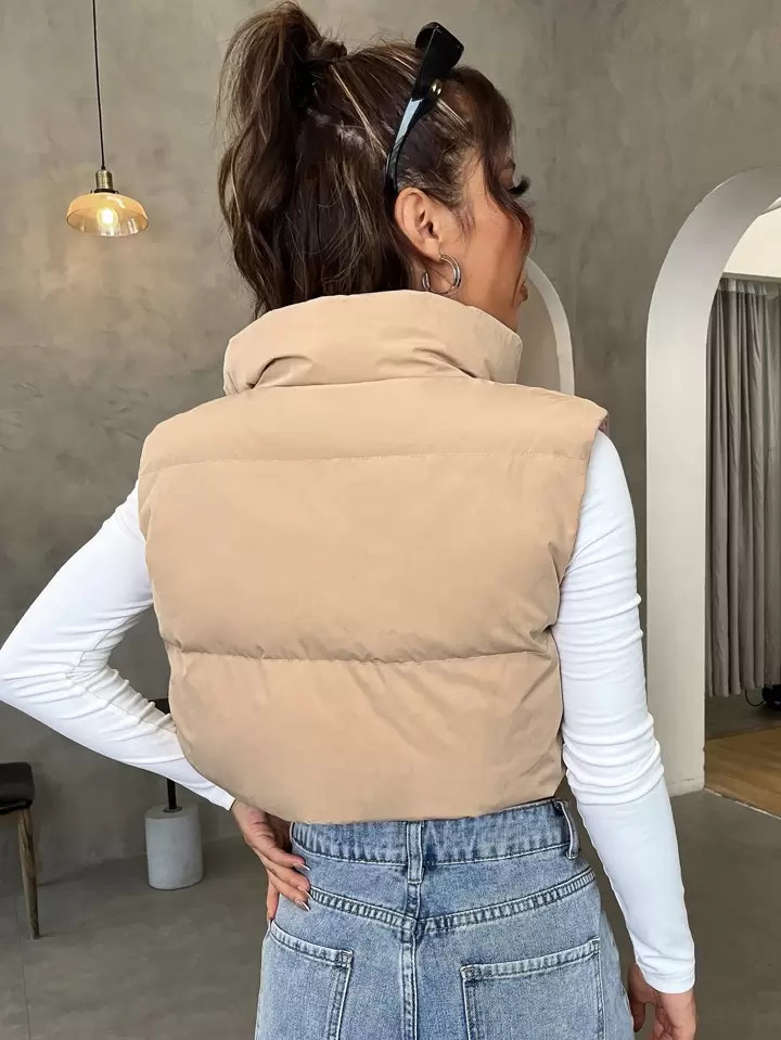 SHEIN Qutie Zip Up Drawstring Puffer Vest Coat | SHEIN