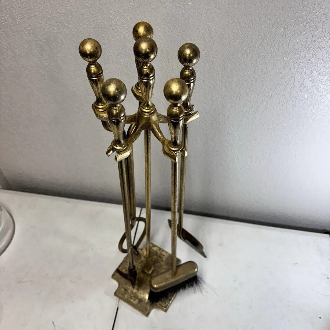 VTG Cast Metal / Brass Heavy Solid 5-piece Fireplace Tool & Stand Set 31 - Etsy | Etsy (US)