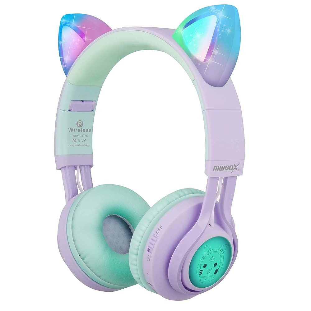 Riwbox Kids Wireless Headphones, CT-7S Cat Ear Bluetooth, 85dB Volume Limiting, LED Light Up Over... | Amazon (US)