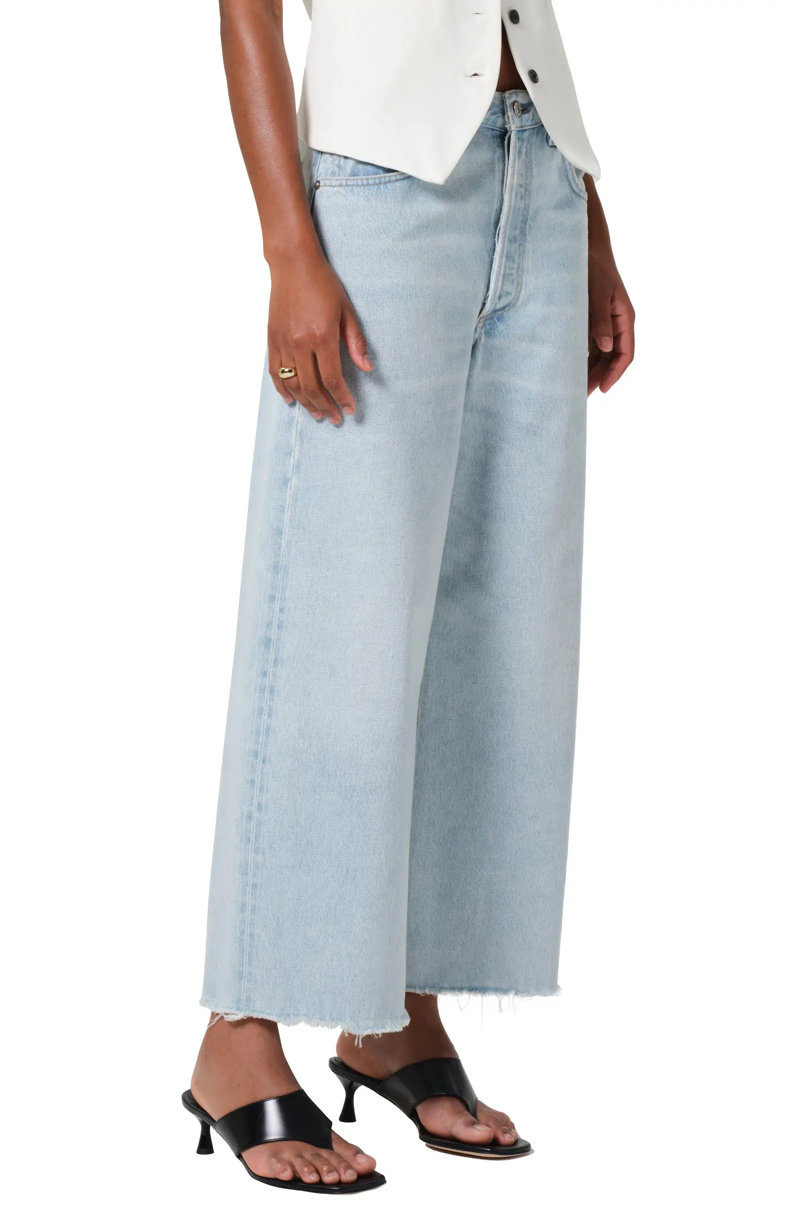 Ayla Raw Hem Crop Wide Leg Jeans | Nordstrom