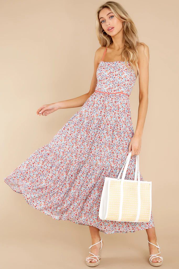 Garden Rendezvous White And Red Floral Print Maxi Dress | Red Dress 