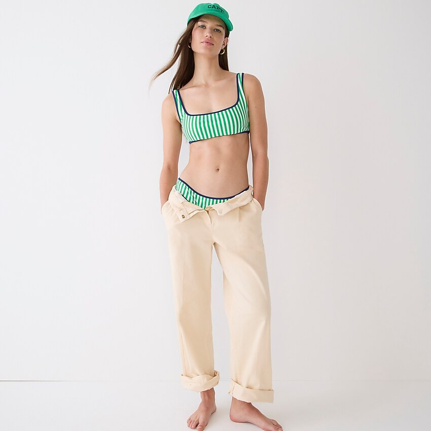 Squareneck bikini top in reversible floral stripe | J. Crew US