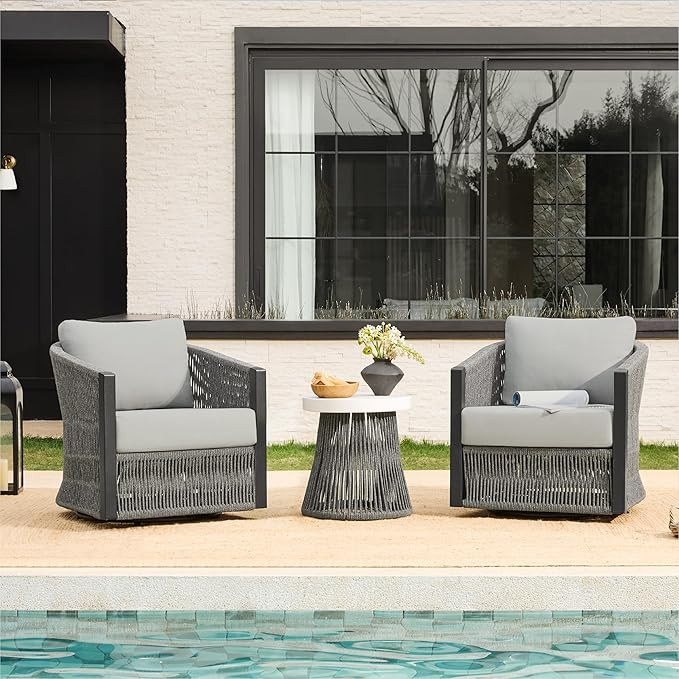 CHITA 3 Pieces Boho Patio Rattan Bistro Set, Outdoor Wicker Furniture Swivel Chairs and Side Tabl... | Amazon (US)