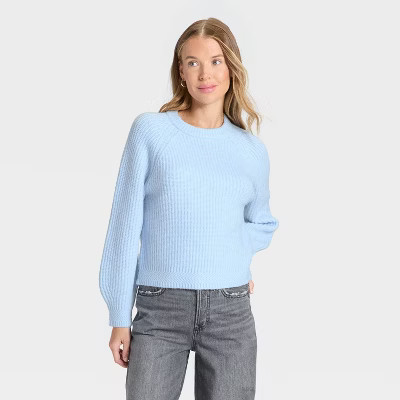 Women's Long Sleeve Cozy Knit Crewneck Pullover Sweater - Universal Thread™ Blue L | Target