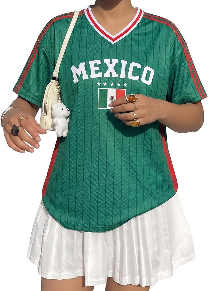 Soccer Cup 2026 Soccer Shirt for Women Mexico Jersey Brazil Jersey Y2k V Neck Short Sleeve Shirt | Amazon (US)