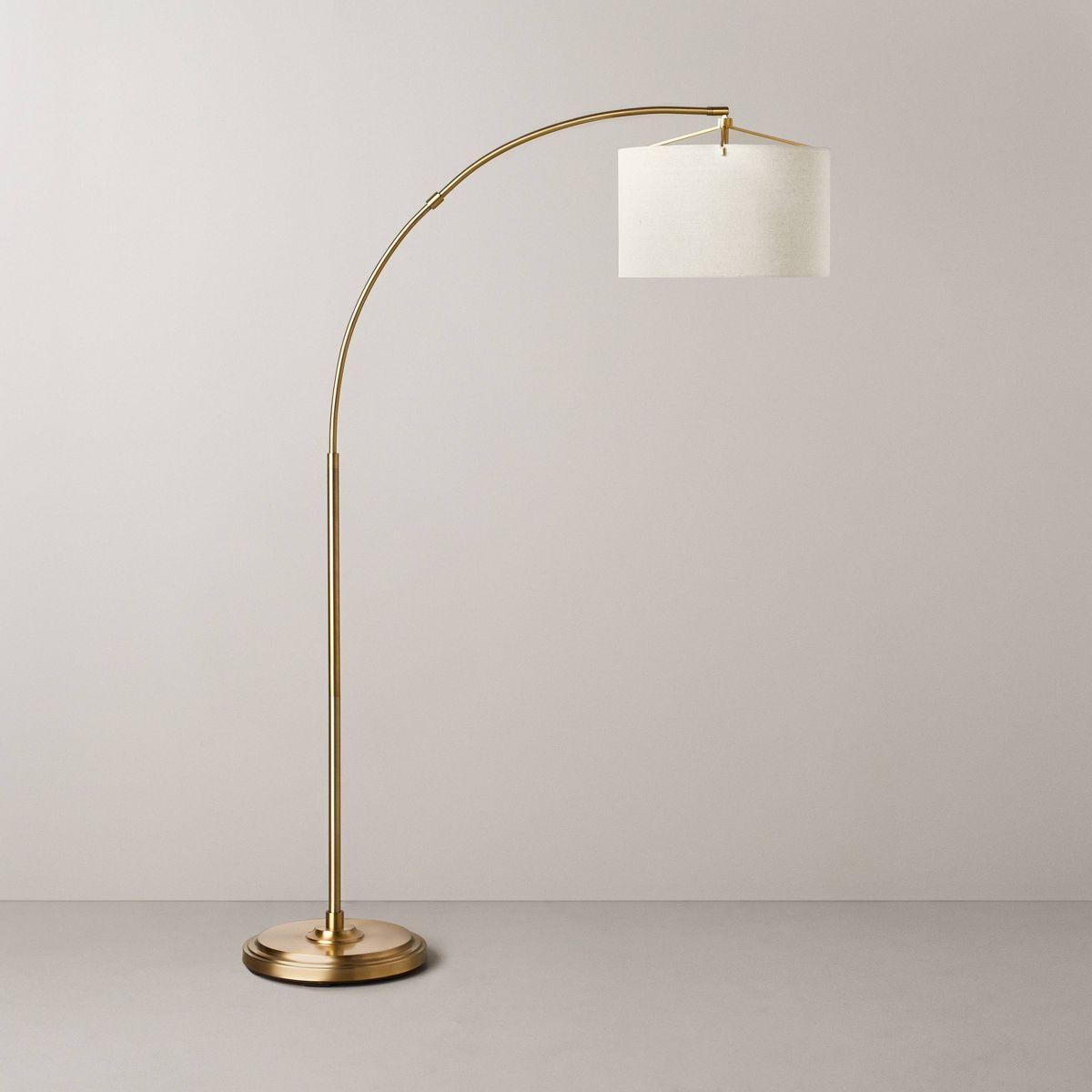 Arc Floor Lamp with Textured Drum Shade Brass/Oatmeal - Hearth & Hand™ with Magnolia | Target
