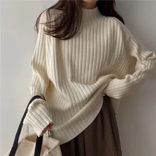 Mock-Neck Ribbed Sweater | YesStyle Global