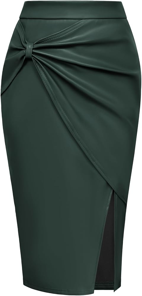 Belle Poque Women's Slit Wrap Bodycon Knee Length Midi Pencil Skirt High Waisted Ruched Work Skir... | Amazon (US)