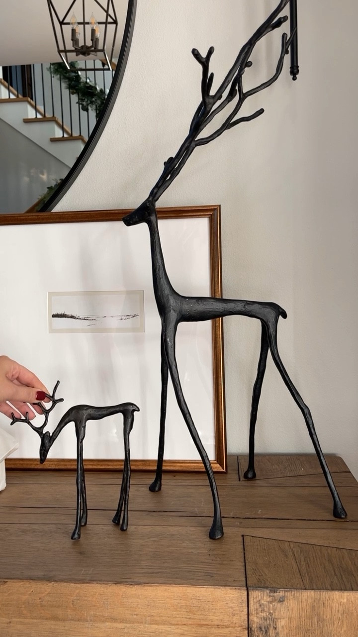 Console table styling for the holidays is one of my favorite areas to start with. 
These lit up branches, urn, iron reindeer and the village houses  from @potterybarn are some of my favorite decor pieces. They are classic and get use year after year! Also our mirror is on sale!

#LTKhome #LTKHoliday #LTKSeasonal