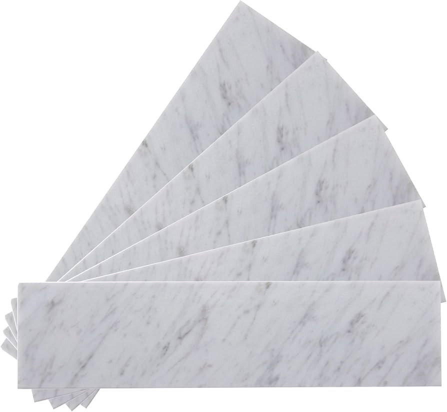 Carrara Marble Subway Tile, 100% Natural Marble, 3" x 12" Tile, Peel and Stick Tile, Self Adhesiv... | Amazon (US)