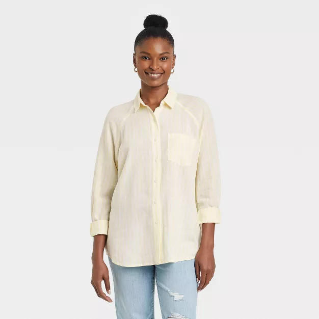 Women's Long Sleeve Boyfriend Fit Linen Button-Down Shirt - Universal Thread™ | Target