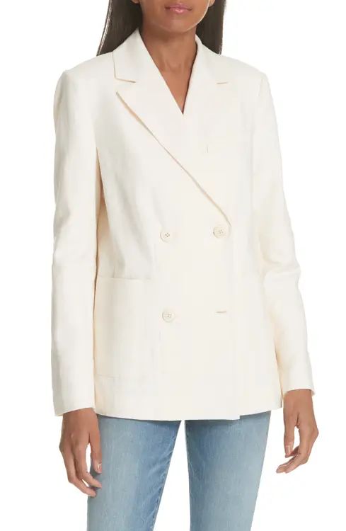 FRAME Double Breasted Linen Blend Blazer | Nordstrom