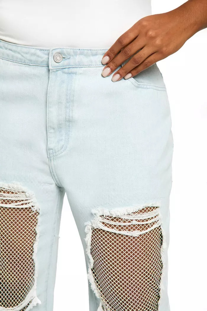 Plus Diamante Mesh Straight Leg Jean | boohoo (US & Canada)