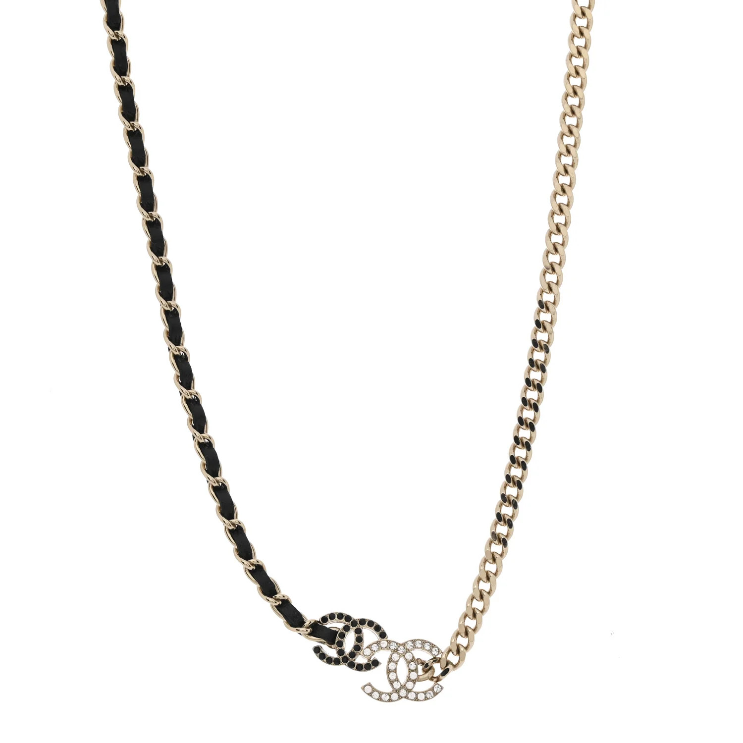 Lambskin Crystal CC Chain Choker Necklace Black Gold | FASHIONPHILE (US)