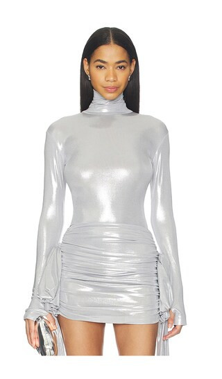 Norma Kamali Slim Fit Long Sleeve Turtle Top in Metallic Silver. - size XS | Revolve Clothing (Global)