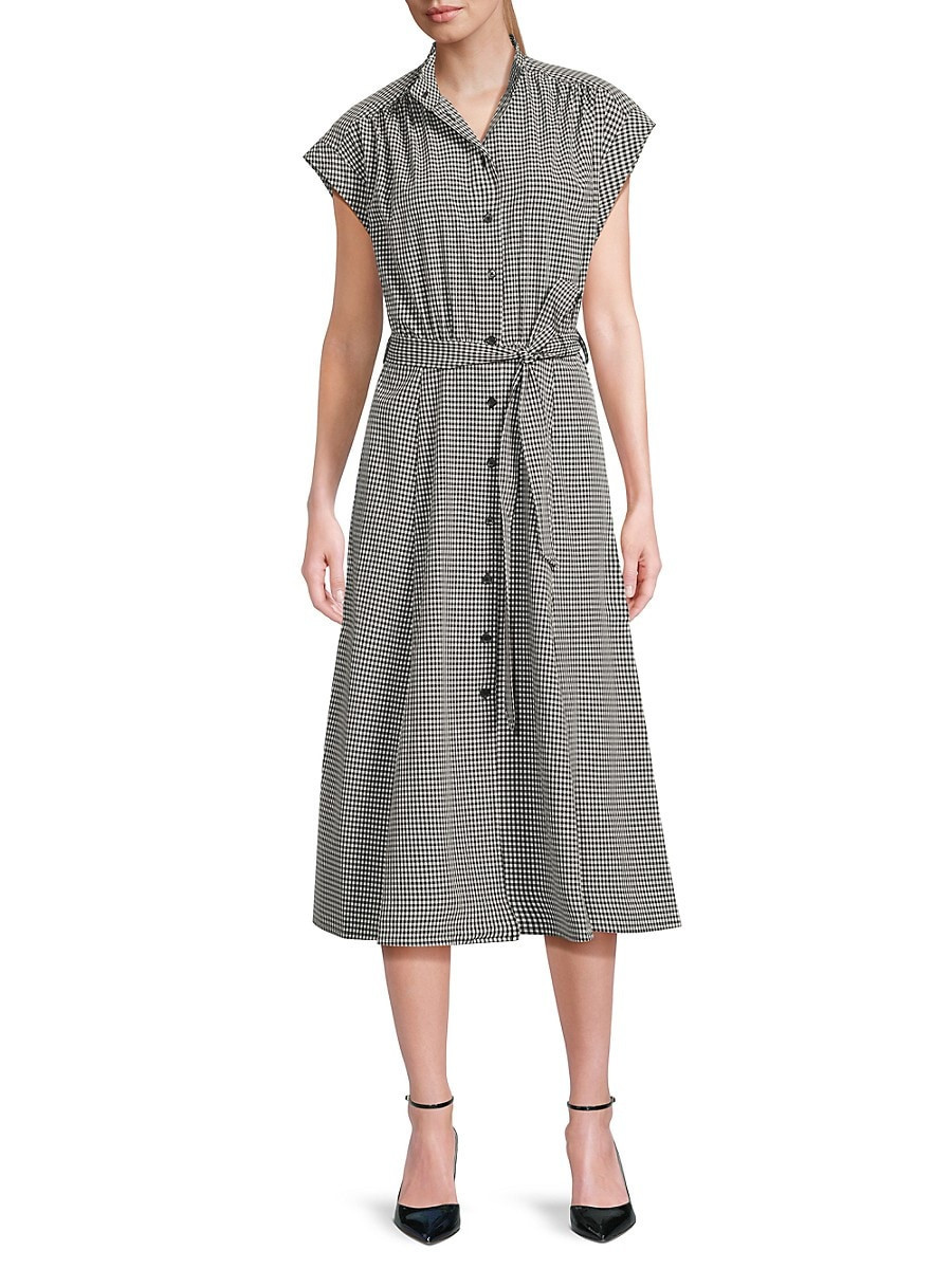 Calvin Klein Women's Checked Belted Midi Shirtdress - Black White - Size 6 | Saks Fifth Avenue OFF 5TH