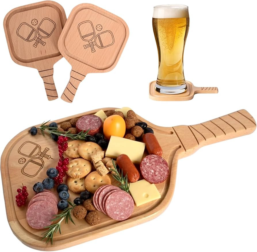 3pcs, Set of Pickleball Charcuterie & Cutting Board with 2 Drink Coasters - Funny Pickleball Chri... | Amazon (US)
