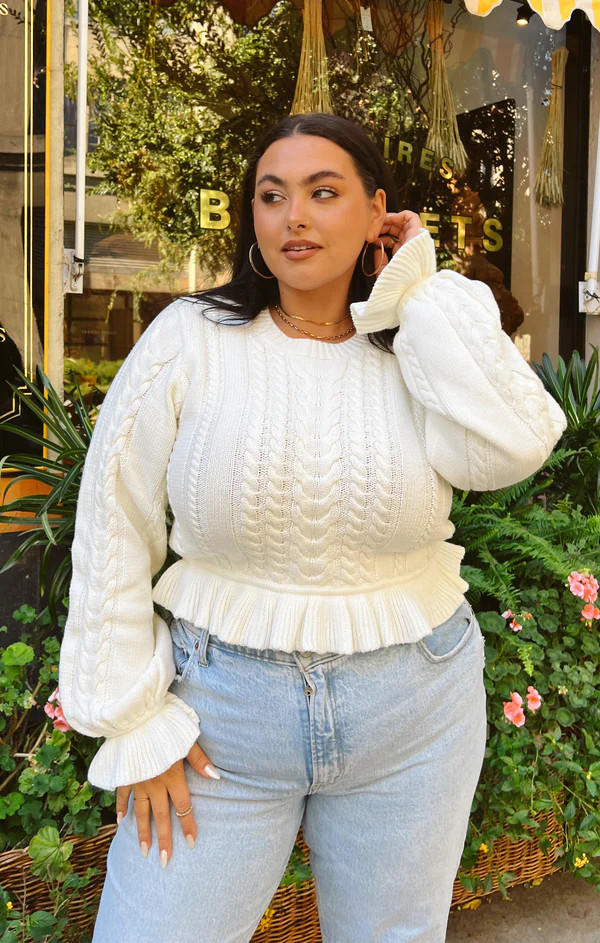 Ridley Ruffle Sweater ~ Cream Cable Knit | Show Me Your Mumu