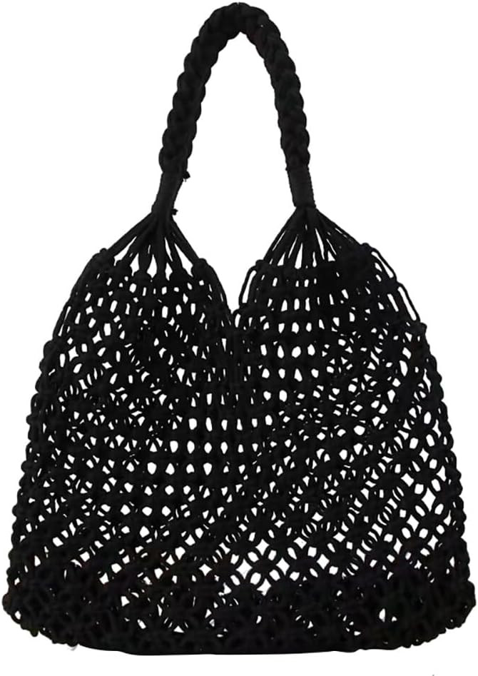 Travel Beach Straw Bag Fishing Net Handbag Shopping Handwoven Shoulder Bag Cotton Crochet Summer ... | Amazon (US)