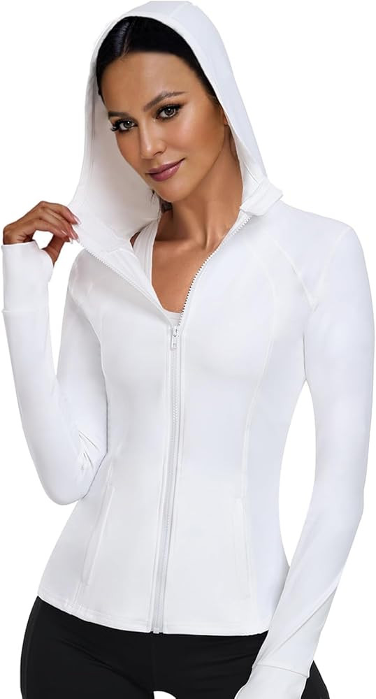 Hooded Athletic Jackets For Women Zip Up Workout Jacket With Pockets Women's Yoga Jackets Slim Fi... | Amazon (US)