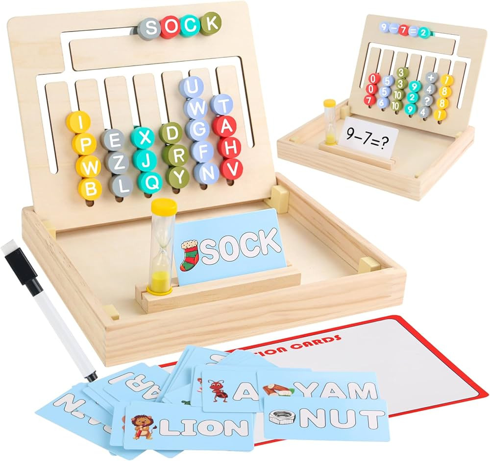 Wooden Montessori Matching Toys Slide Puzzle 2 in 1 Alphabet Learning Toy & Number Counting Game ... | Amazon (US)