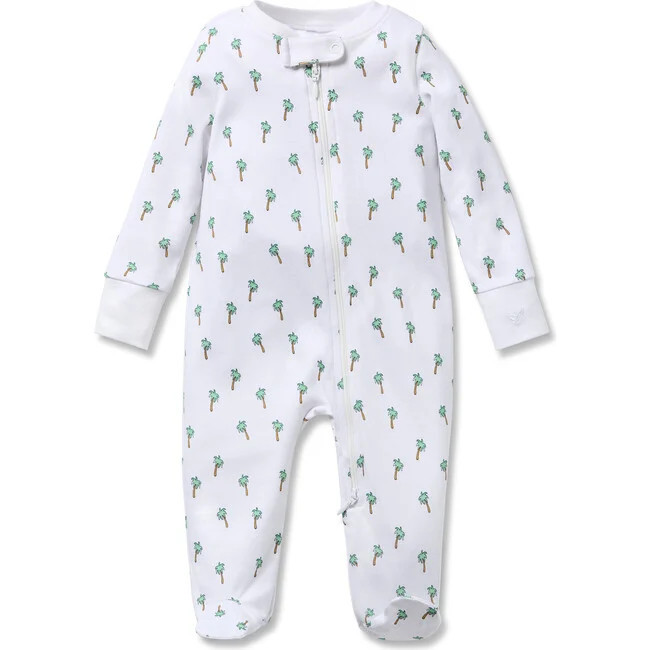 Petite Plume | Pima Cotton Footie, Palmier (White, Size 6-9M) | Maisonette | Maisonette