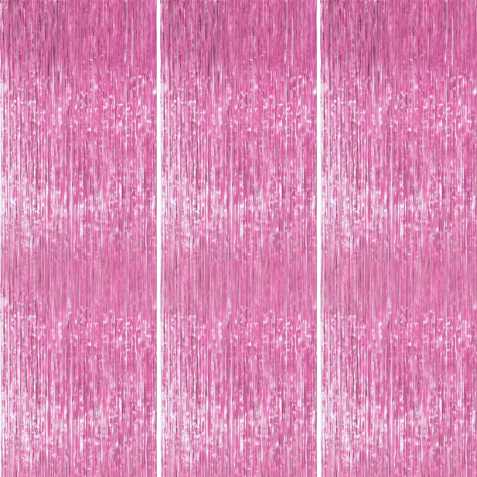 PartyWoo Pink Streamers Tinsel Backdrop Curtain 3pcs 8.2ft Foil Fringe Curtain for Baby Shower Br... | Amazon (US)