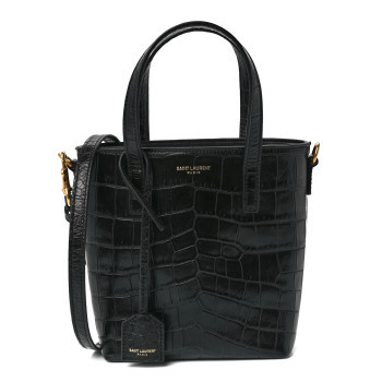 Calfskin Crocodile Embossed Paris Mini Toy Shopper Tote Black | FASHIONPHILE (US)