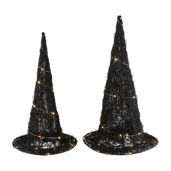 Mud Pie Women's Light-Up Witch Hat Set in Black | Rattan | Mud Pie