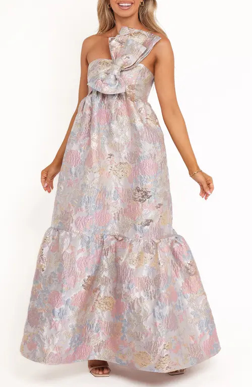 Petal & Pup Betina Bow Front Strapless Jacquard Maxi Dress in Pale Blue Floral at Nordstrom, Size Large | Nordstrom