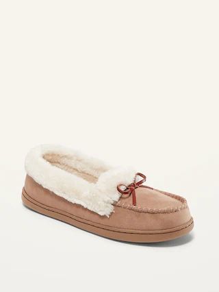 Faux-Suede Sherpa-Lined Moccasin Slippers For Women | Old Navy (US)