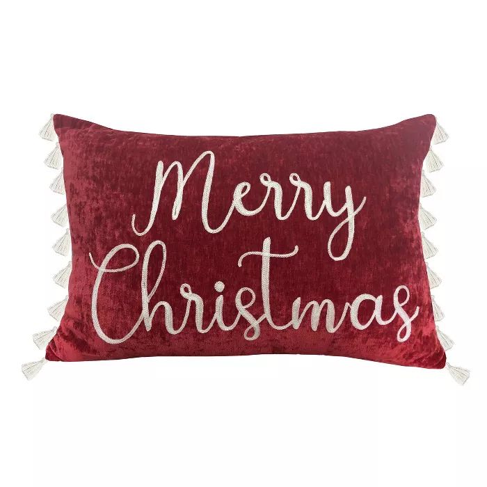 16"x24" Mel Merry Christmas Lace Embroidered Chenille Throw Pillow with Side Tassel Red - Décor ... | Target