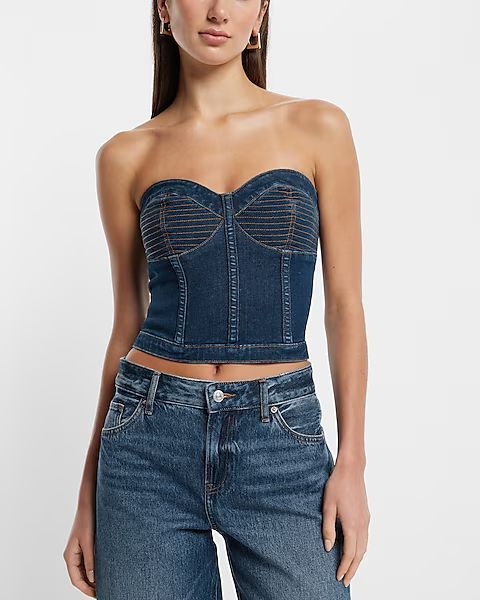 Denim Stitched Corset Cropped Tube Top | Express