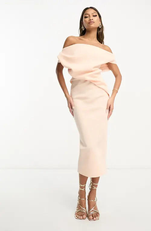 ASOS DESIGN Off the Shoulder Dress in Light Pink at Nordstrom, Size 8 Us | Nordstrom