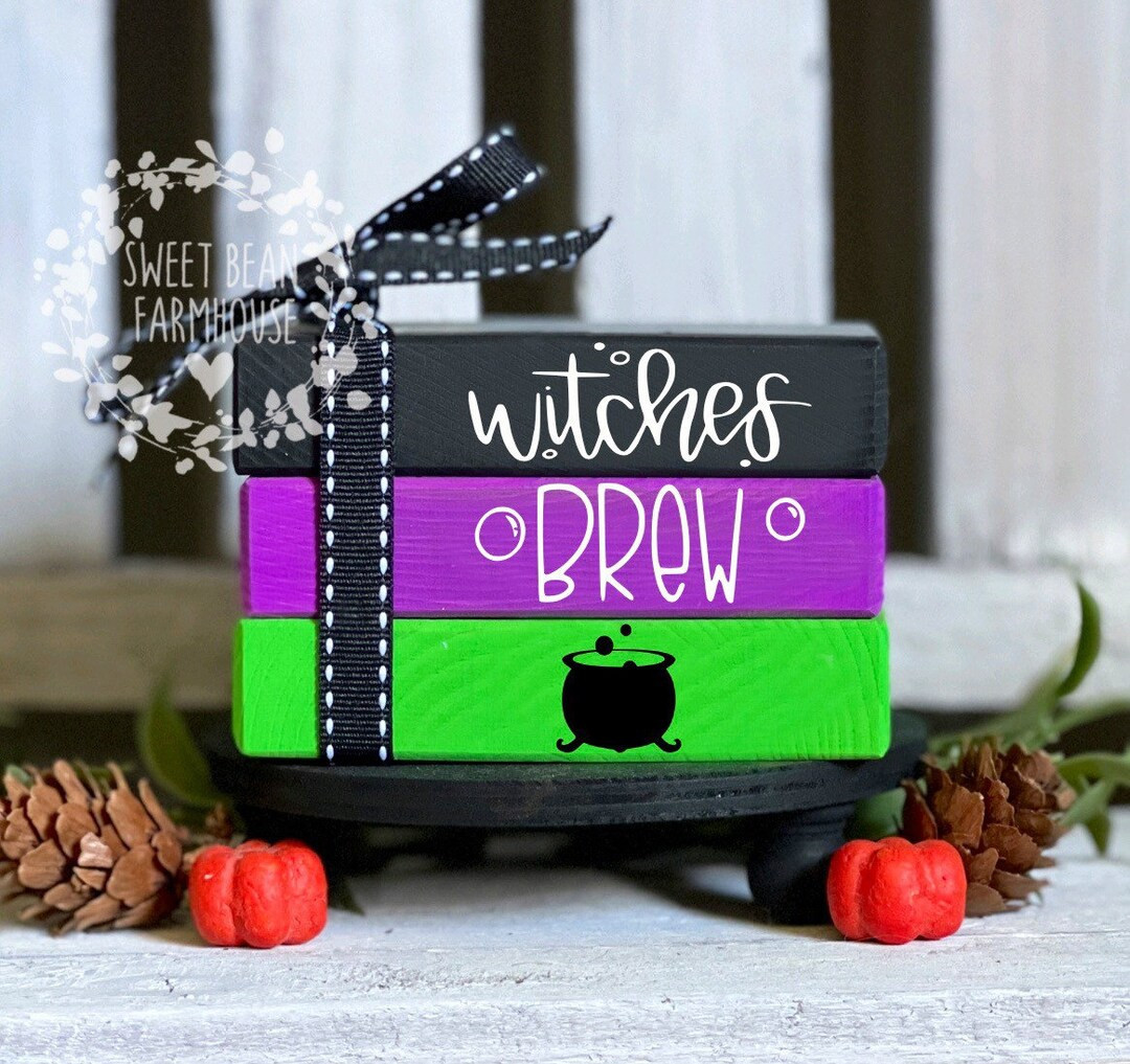 Halloween Tray Decor Wood Decorative Books Witches Brew Tier Tray Decoration Halloween Wooden Boo... | Etsy (US)