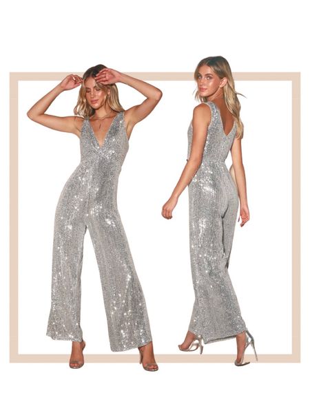 Silver sequin holiday party wide leg jumpsuit 

#LTKparties #LTKstyletip #LTKHoliday