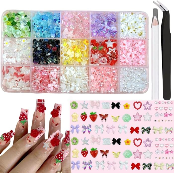 A set of various styles of 3D jewelry,Ywbfove colorful bow nail amulet and 3D flower amulet set, ... | Amazon (CA)