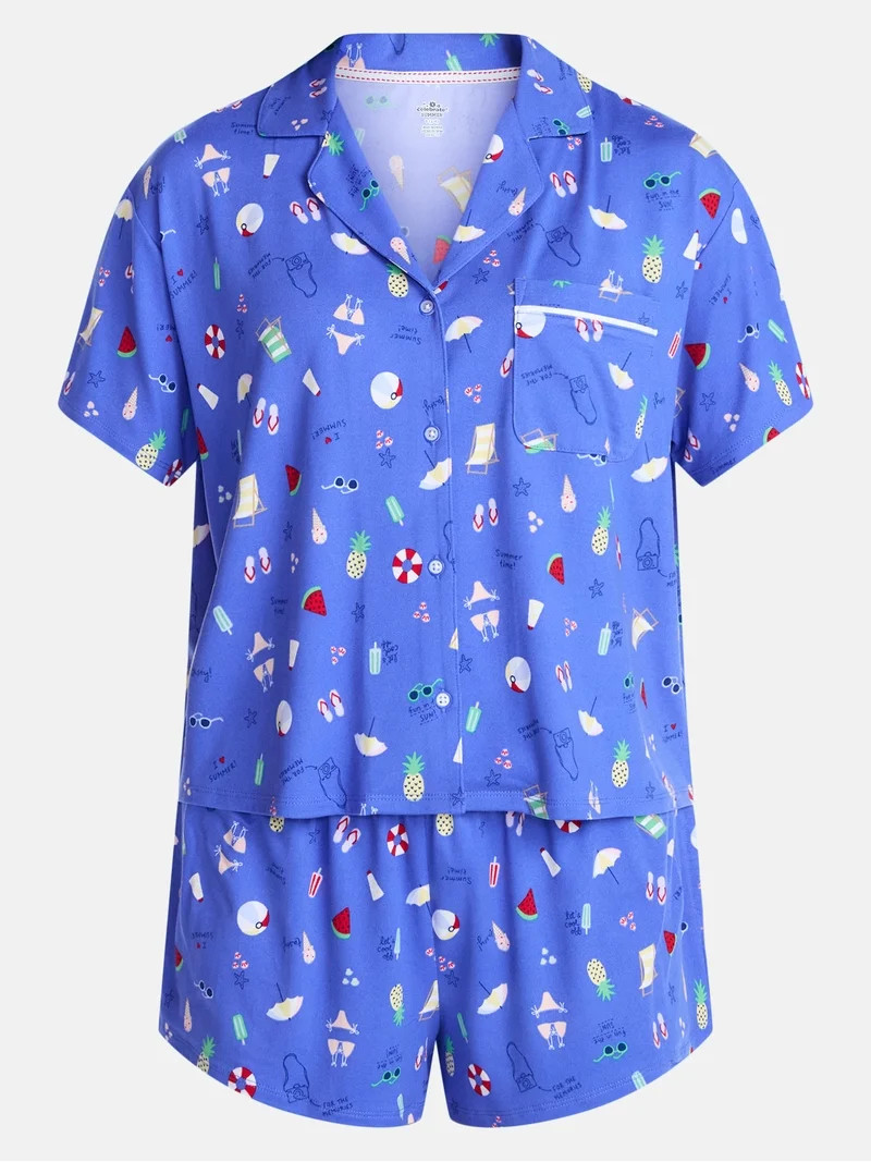 Beach Women's Notch Top and Shorts Pajama Set from Way to Celebrate, 2-Piece, Sizes XS-3X | Walmart (US)