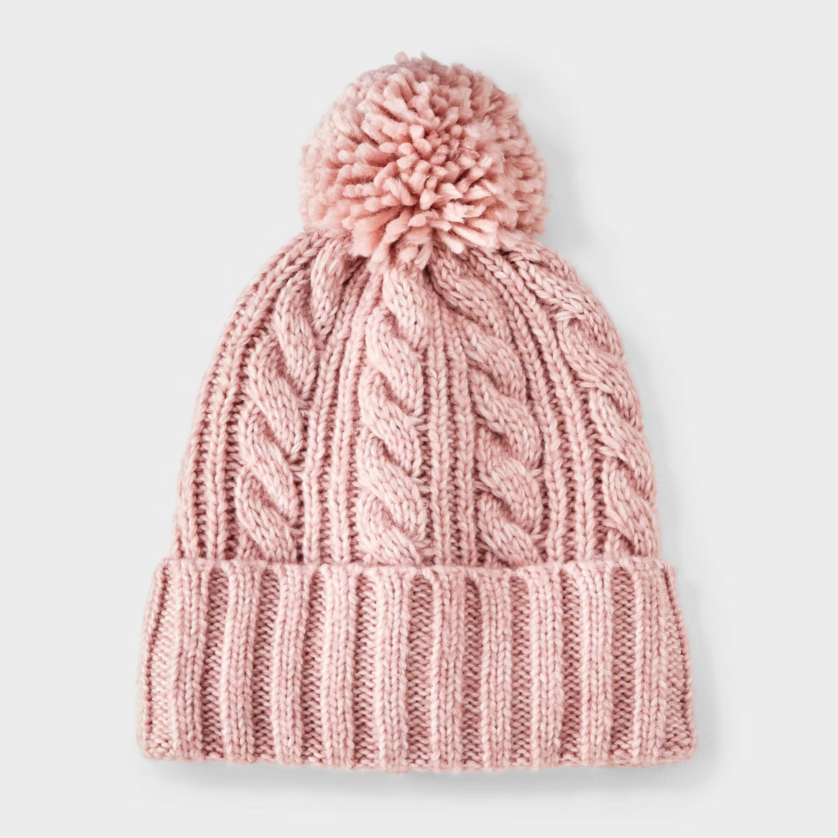 Girls' Cable Knitted Beanie with Pom Hat - Cat & Jack™ Pink | Target