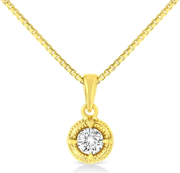 Haus of Brilliance 14K Yellow Gold Plated Silver 1/3 Cttw Diamond Solitaire Milgrain Pendant Neck... | Nordstrom