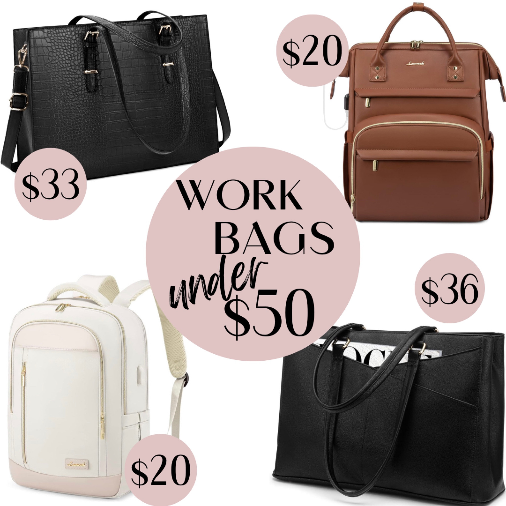 Affordable work and office bags under $50 from Amazon! 🙌 I love these stylish bags and backpacks for the office or school! And we loooovw the price point! ❤️ many of these bags are on sale on Amazon or have coupons! 

#LTKworkwear #LTKfindsunder50