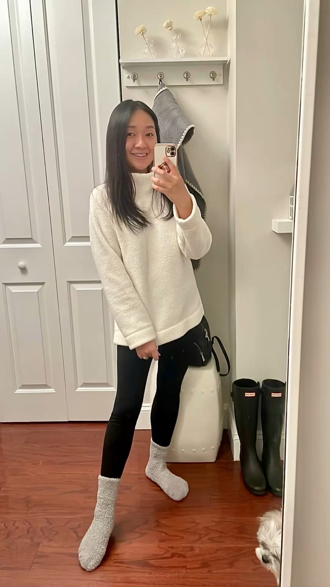 J.Crew Factory cozy sherpa top in size XS. It's very warm so perfect for lounging around but if you already run warm I wouldn't recommend it as it will make you sweat. It's also very oversized so size XXS would have been a better fit. I'm 5' 2.5" and currently 118 pounds.

Ultra warm heattech leggings in kids size 11-12.

Hunter refined tall rain boots are true to size and run narrow especially with thick socks on. Perfect for my thin calves. The newest version has a more discreet branding/logo.

#LTKSeasonal #LTKSaleAlert #LTKOver40