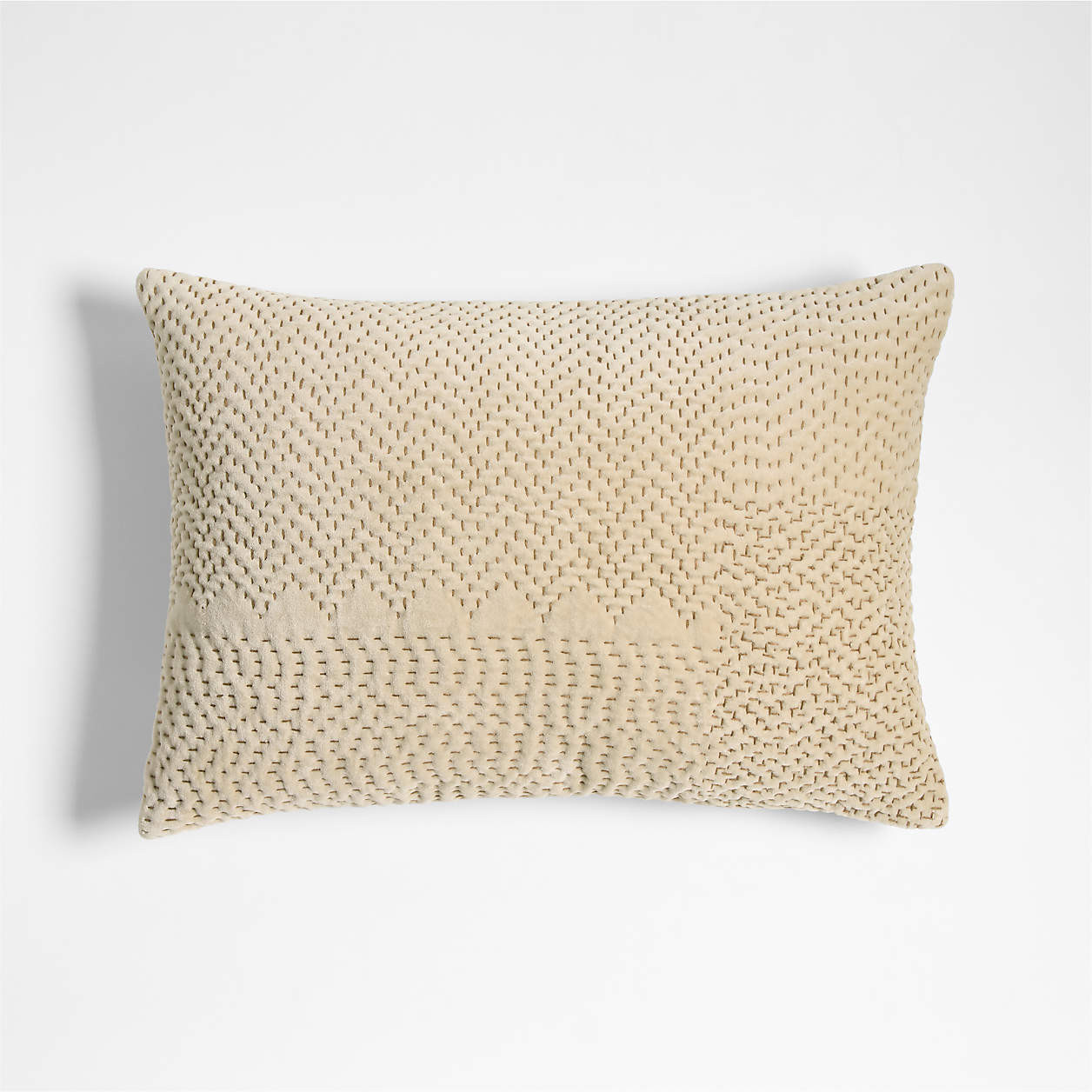 Sashiko Organic Cotton Velvet 20"x20" Spruce Green Throw Pillow with Down-Alternative Insert + Re... | Crate & Barrel