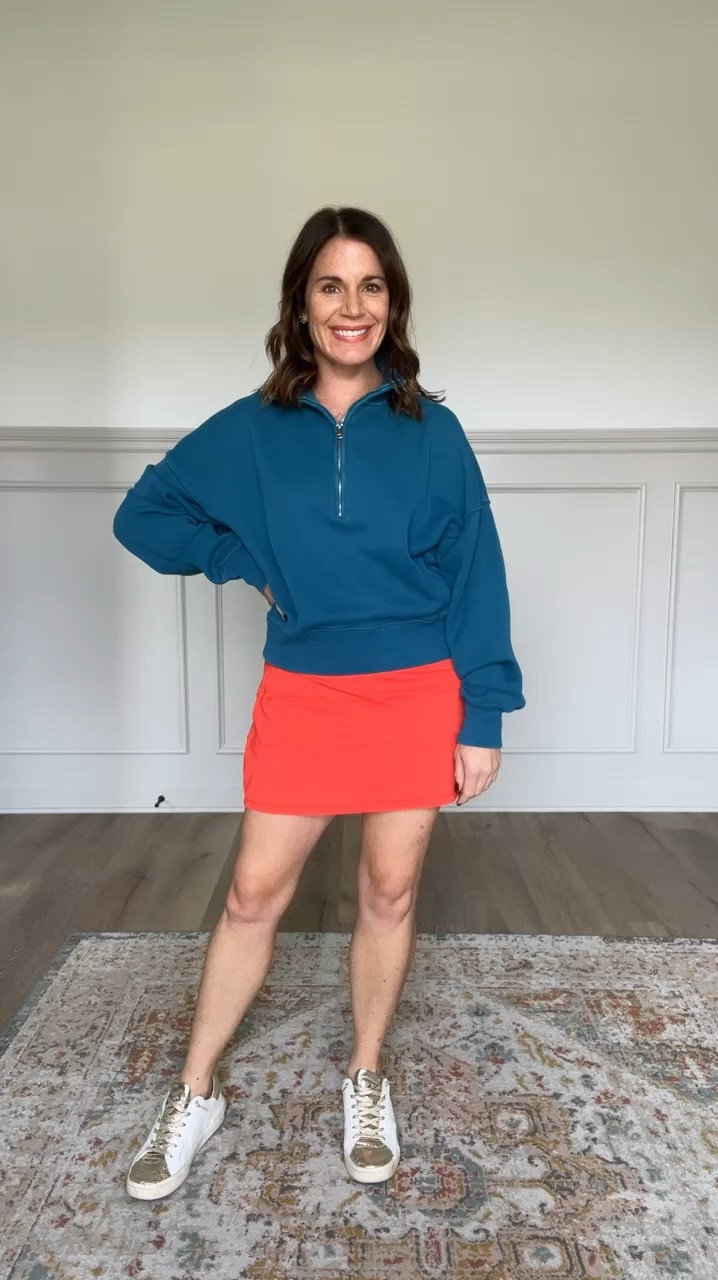 Abercrombie quarter zip size XS. 
Amazon geranium skirt size small.  

#LTKFindsUnder100 #LTKStyleTip #LTKFindsUnder50