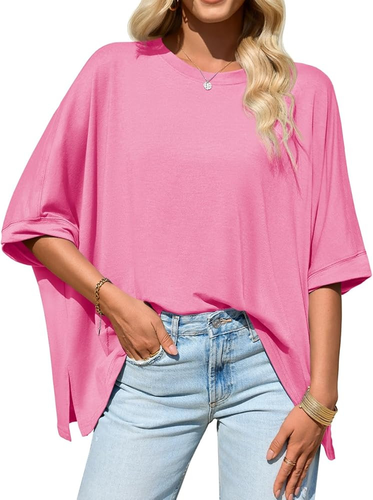 Tankaneo Womens Oversized Tshirts Batwing Short Sleeve Asymmetric Hem Tops Summer Casual Loose Fi... | Amazon (US)