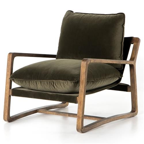 Ailyn Rustic Lodge Green Upholstered Brown Wood Occasional Arm Chair | Kathy Kuo Home