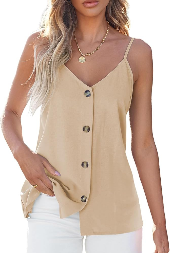 BLENCOT Women Summer Tank Tops Casual V Neck Strappy Loose Beach Sleeveless Shirts Blouses | Amazon (US)